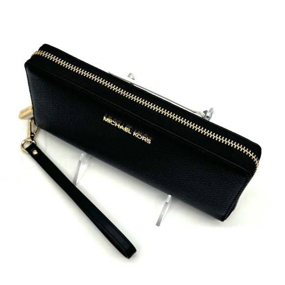 Michael Kors Large Continental Wallet Wristlet Black/Gold - Picture 7 of 10